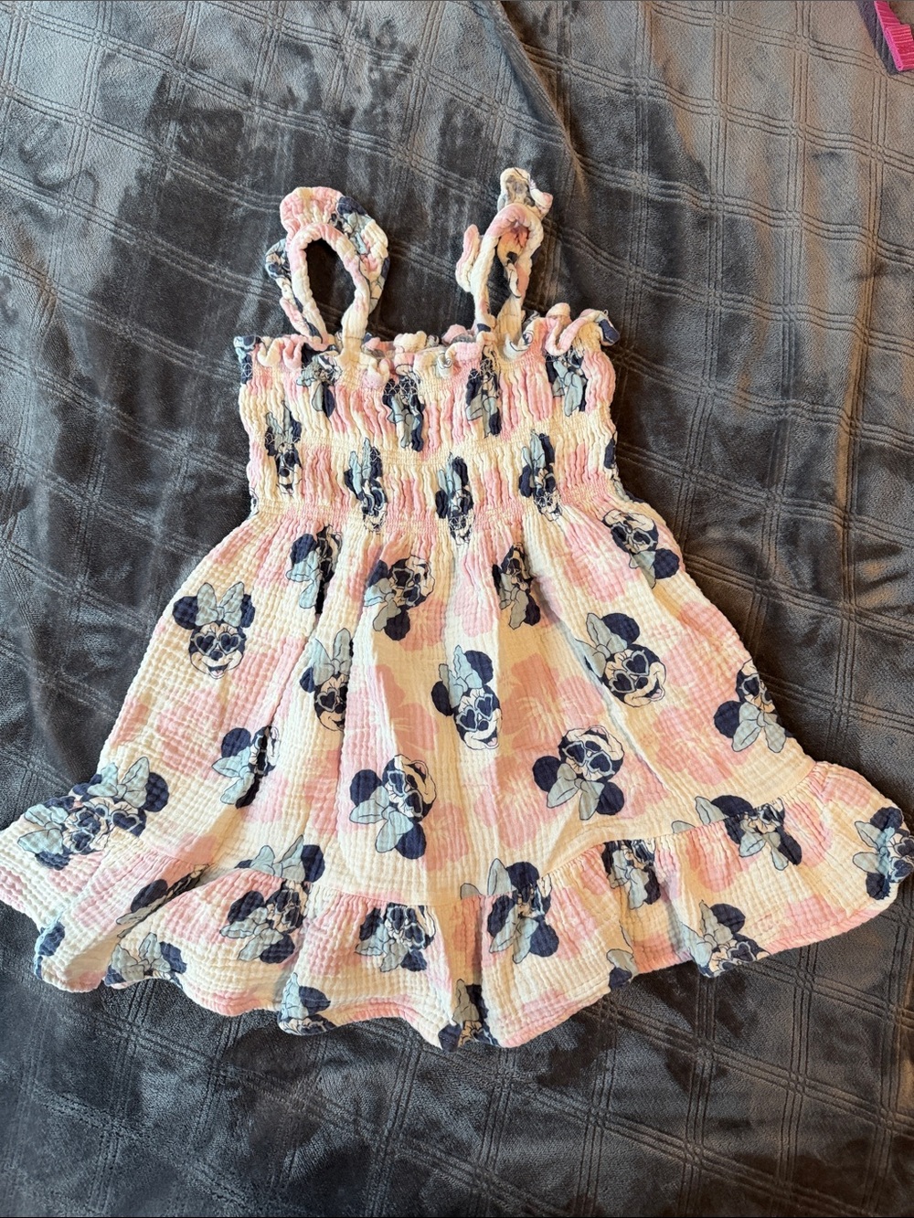 Girls Minnie Pink Floral Smocked Sundress
